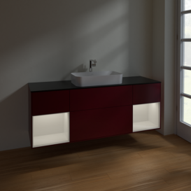 Тумба под раковину Villeroy & Boch Finion 160х50,1 см с подсветкой МДФ пион матовый лак/стекло черное матовое F332GFHB