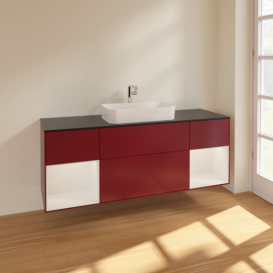 Тумба под раковину Villeroy & Boch Finion 160х50,1 см с подсветкой МДФ пион матовый лак/стекло черное матовое F332GFHB