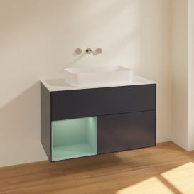 Тумба под раковину Villeroy & Boch Finion 100х50,1 см с подсветкой МДФ темно-синий матовый лак/стекло белое матовое F651GMHG