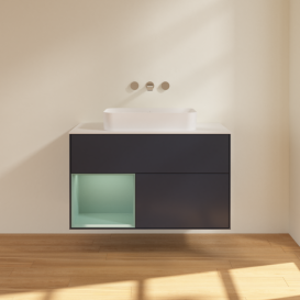 Тумба под раковину Villeroy & Boch Finion 100х50,1 см с подсветкой МДФ темно-синий матовый лак/стекло белое матовое F651GMHG