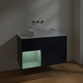 Тумба под раковину Villeroy & Boch Finion 100х50,1 см с подсветкой МДФ темно-синий матовый лак/стекло белое матовое F651GMHG