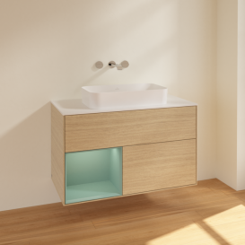 Тумба под раковину Villeroy & Boch Finion 100х50,1 см с подсветкой МДФ шпон дуба/стекло белое матовое F651GMPC