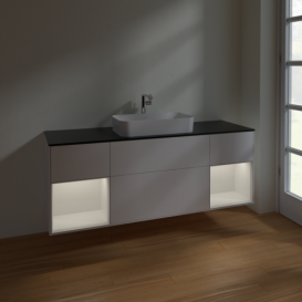 Тумба под раковину Villeroy & Boch Finion 160х50,1 см с подсветкой МДФ белый матовый лак/стекло черное матовое F332GFMT