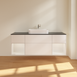 Тумба под раковину Villeroy & Boch Finion 160х50,1 см с подсветкой МДФ белый матовый лак/стекло черное матовое F332GFMT