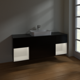 Тумба под раковину Villeroy & Boch Finion 160х50,1 см с подсветкой МДФ черный матовый лак/стекло черное матовое F332GFPD