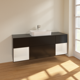 Тумба под раковину Villeroy & Boch Finion 160х50,1 см с подсветкой МДФ черный матовый лак/стекло черное матовое F332GFPD