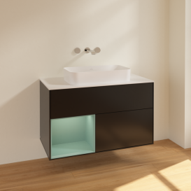 Тумба под раковину Villeroy & Boch Finion 100х50,1 см с подсветкой МДФ черный матовый лак/стекло белое матовое F651GMPD