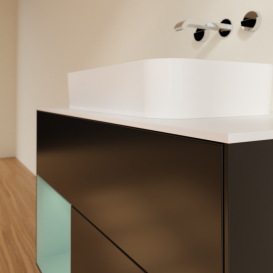 Тумба под раковину Villeroy & Boch Finion 100х50,1 см с подсветкой МДФ черный матовый лак/стекло белое матовое F651GMPD