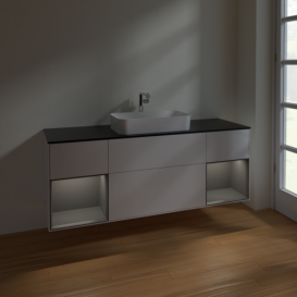 Тумба под раковину Villeroy & Boch Finion 160х50,1 см с подсветкой МДФ глянцевый белый лак/стекло черное матовое F332GKGF