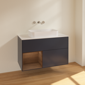 Тумба під раковину Villeroy & Boch Finion 100х50,1 см із підсвічуванням МДФ темно-синій матовий лак/скло біле матове F651GNHG