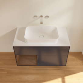 Тумба под раковину Villeroy & Boch Finion 100х50,1 см с подсветкой МДФ темно-синий матовый лак/стекло белое матовое F651GNHG