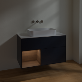 Тумба под раковину Villeroy & Boch Finion 100х50,1 см с подсветкой МДФ темно-синий матовый лак/стекло белое матовое F651GNHG