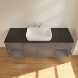 Тумба под раковину Villeroy & Boch Finion 160х50,1 см с подсветкой МДФ антрацит матовый лак/стекло черное матовое F332GKGK