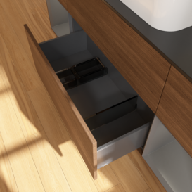 Тумба под раковину Villeroy & Boch Finion 160х50,1 см с подсветкой МДФ шпон грецкого ореха/стекло черное матовое F332GKGN