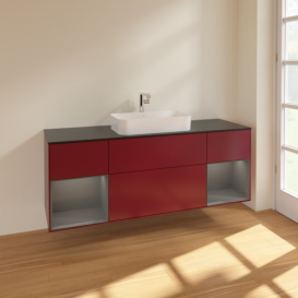 Тумба под раковину Villeroy & Boch Finion 160х50,1 см с подсветкой МДФ пион матовый лак/стекло черное матовое F332GKHB