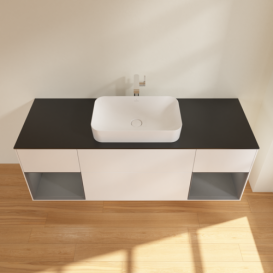 Тумба под раковину Villeroy & Boch Finion 160х50,1 см с подсветкой МДФ белый матовый лак/стекло черное матовое F332GKMT