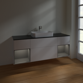 Тумба под раковину Villeroy & Boch Finion 160х50,1 см с подсветкой МДФ белый матовый лак/стекло черное матовое F332GKMT