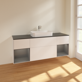 Тумба под раковину Villeroy & Boch Finion 160х50,1 см с подсветкой МДФ белый матовый лак/стекло черное матовое F332GKMT