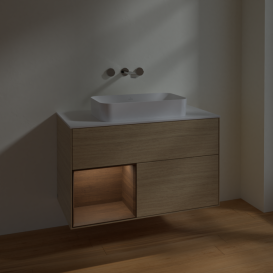 Тумба под раковину Villeroy & Boch Finion 100х50,1 см с подсветкой МДФ шпон дуба/стекло белое матовое F651GNPC