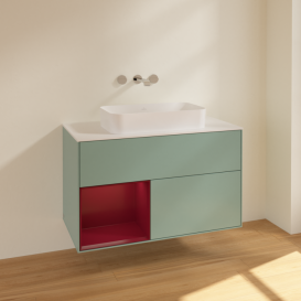 Тумба под раковину Villeroy & Boch Finion 100х50,1 см с подсветкой МДФ оливковый матовый лак/стекло белое матовое F651HBGM