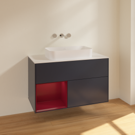 Тумба под раковину Villeroy & Boch Finion 100х50,1 см с подсветкой МДФ темно-синий матовый лак/стекло белое матовое F651HBHG