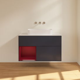 Тумба под раковину Villeroy & Boch Finion 100х50,1 см с подсветкой МДФ темно-синий матовый лак/стекло белое матовое F651HBHG