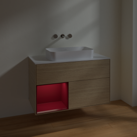 Тумба под раковину Villeroy & Boch Finion 100х50,1 см с подсветкой МДФ шпон дуба/стекло белое матовое F651HBPC