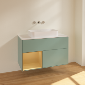 Тумба под раковину Villeroy & Boch Finion 100х50,1 см с подсветкой МДФ оливковый матовый лак/стекло белое матовое F651HFGM