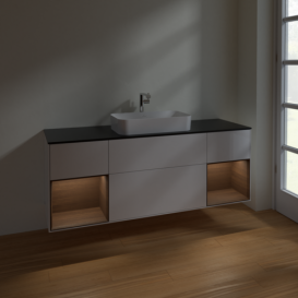 Тумба под раковину Villeroy & Boch Finion 160х50,1 см с подсветкой МДФ глянцевый белый лак/стекло черное матовое F332GNGF