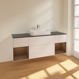 Тумба под раковину Villeroy & Boch Finion 160х50,1 см с подсветкой МДФ глянцевый белый лак/стекло черное матовое F332GNGF