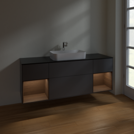 Тумба под раковину Villeroy & Boch Finion 160х50,1 см с подсветкой МДФ антрацит матовый лак/стекло черное матовое F332GNGK