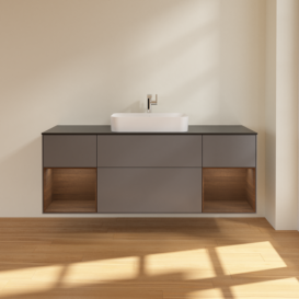 Тумба под раковину Villeroy & Boch Finion 160х50,1 см с подсветкой МДФ антрацит матовый лак/стекло черное матовое F332GNGK