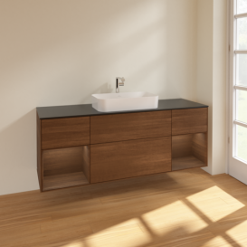 Тумба под раковину Villeroy & Boch Finion 160х50,1 см с подсветкой МДФ шпон грецкого ореха/стекло черное матовое F332GNGN