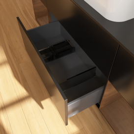 Тумба под раковину Villeroy & Boch Finion 160х50,1 см с подсветкой МДФ черный матовый лак/стекло черное матовое F332GNPD