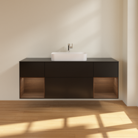 Тумба под раковину Villeroy & Boch Finion 160х50,1 см с подсветкой МДФ черный матовый лак/стекло черное матовое F332GNPD