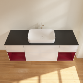 Тумба под раковину Villeroy & Boch Finion 160х50,1 см с подсветкой МДФ глянцевый белый лак/стекло черное матовое F332HBGF