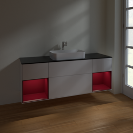 Тумба под раковину Villeroy & Boch Finion 160х50,1 см с подсветкой МДФ глянцевый белый лак/стекло черное матовое F332HBGF