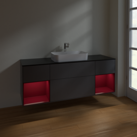 Тумба под раковину Villeroy & Boch Finion 160х50,1 см с подсветкой МДФ антрацит матовый лак/стекло черное матовое F332HBGK