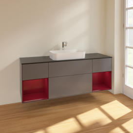 Тумба под раковину Villeroy & Boch Finion 160х50,1 см с подсветкой МДФ антрацит матовый лак/стекло черное матовое F332HBGK