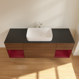 Тумба под раковину Villeroy & Boch Finion 160х50,1 см с подсветкой МДФ шпон грецкого ореха/стекло черное матовое F332HBGN