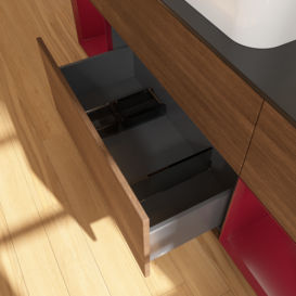 Тумба под раковину Villeroy & Boch Finion 160х50,1 см с подсветкой МДФ шпон грецкого ореха/стекло черное матовое F332HBGN