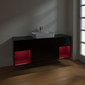 Тумба под раковину Villeroy & Boch Finion 160х50,1 см с подсветкой МДФ черный матовый лак/стекло черное матовое F332HBPD