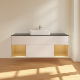 Тумба под раковину Villeroy & Boch Finion 160х50,1 см с подсветкой МДФ глянцевый белый лак/стекло черное матовое F332HFGF