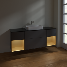 Тумба під раковину Villeroy & Boch Finion 160х50,1 см із підсвічуванням МДФ антрацит матовий лак/скло чорне матове F332HFGK