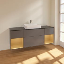 Тумба під раковину Villeroy & Boch Finion 160х50,1 см із підсвічуванням МДФ антрацит матовий лак/скло чорне матове F332HFGK