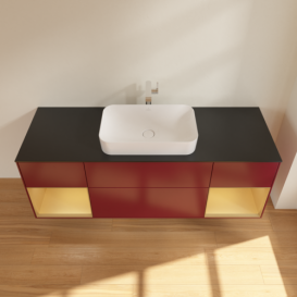 Тумба под раковину Villeroy & Boch Finion 160х50,1 см с подсветкой МДФ пион матовый лак/стекло черное матовое F332HFHB