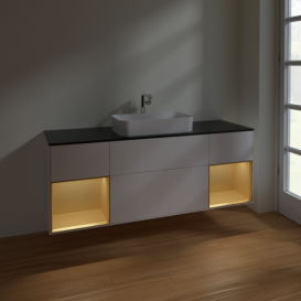 Тумба под раковину Villeroy & Boch Finion 160х50,1 см с подсветкой МДФ белый матовый лак/стекло черное матовое F332HFMT