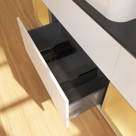 Тумба под раковину Villeroy & Boch Finion 160х50,1 см с подсветкой МДФ белый матовый лак/стекло черное матовое F332HFMT