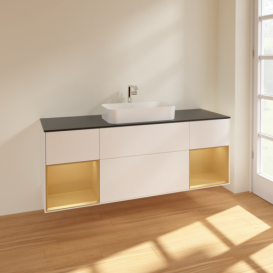 Тумба под раковину Villeroy & Boch Finion 160х50,1 см с подсветкой МДФ белый матовый лак/стекло черное матовое F332HFMT