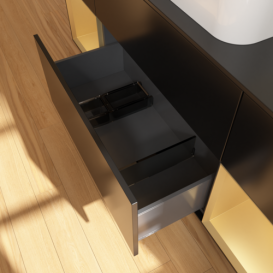 Тумба под раковину Villeroy & Boch Finion 160х50,1 см с подсветкой МДФ черный матовый лак/стекло черное матовое F332HFPD